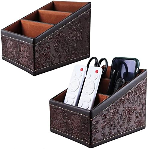 2 Pack PU Leather Remote Control Holder Storage Container for TV Remote Phone Caddy Eyeglasses（Brown） by Daixers