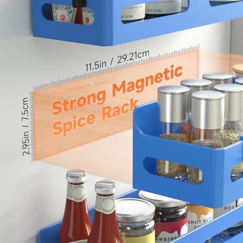 Sevenblue 4-Pack Magnetic Spice Rack for Refrigerator with Hooks, Blue - Image 2