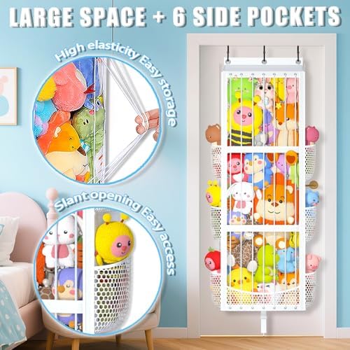 Toread Over the Door Stuffed Animal Storage – Patent Elastic Rope Design Easy Store Plush Toy Stuff Animal Organizer Large Capacity Hanging Stuffie Storage Suitable for Kids Room Toy Holder Bedroom - Image 3