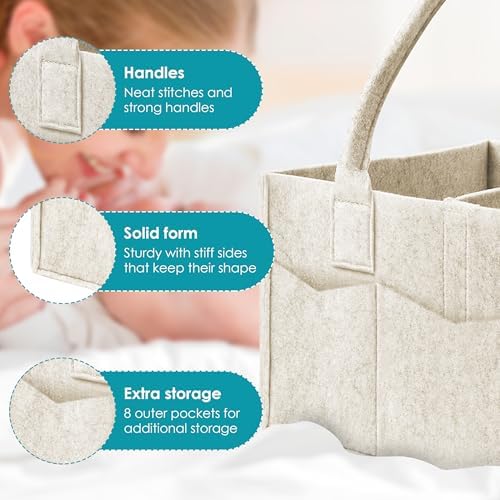 Cute Castle 2 Pack Diaper Caddy Organizer - Portable Baby Caddy Organizer with Handle, Nursery Storage Bin and Car Organizer for Girls, Boys - Baby Gift Basket - Oatmeal - Image 7