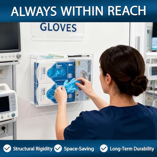 SEANADO Acrylic Disposable Glove Holder for Wall Mount or Tabletop , Clear Glove Box Organizer Rack Dispenser with Lid for Tissues, Beard Cover, Face Masks, Bags,Hairnet and Shoe Covers - Image 2