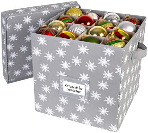 HOLDN’ STORAGE Christmas Ornament Storage Box with Lid - Christmas Decor Storage Containers that Store up to 64 Holiday Ornaments - Grey/White Snowflakes by HOLDN%E2%80%99STORAGE