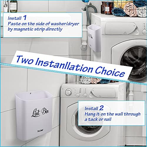 Picowe Magnetic Laundry Storage, Large Lint Holder Bin for Laundry Room, Space-Saving Trash Container Hanging on Dryer, Washer or Wall Mount (Gray White) - Image 6