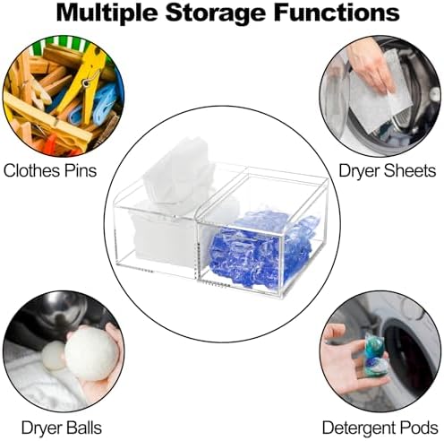 TOPZEA Dryer Sheet Holder, Clear Acrylic Laundry Organizer, 2 in 1 Dryer Sheet & Pods Container Dispenser with Label & Drawer, Storage Box for Laundry Room Organization, Dishwasher Pod, Clothespins - Image 4