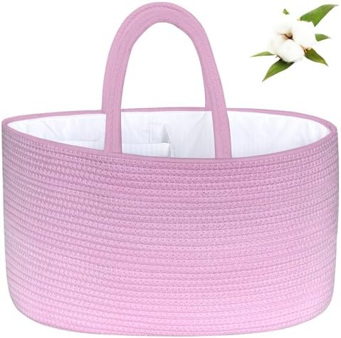 X-Large Baby Diaper Caddy Organizer, Cotton Rope Nursery Storage Basket by ABenkle