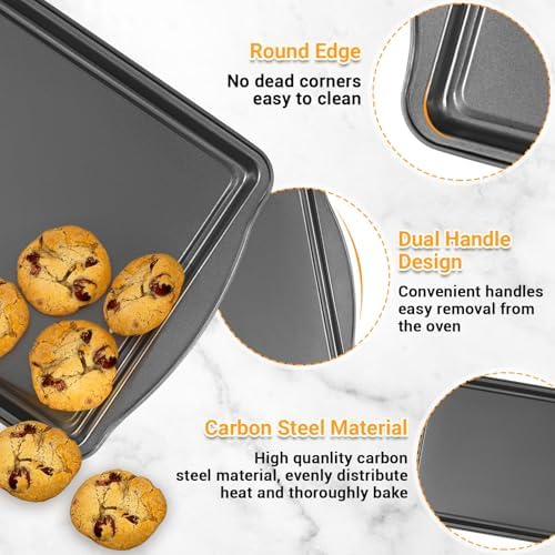 Baking Pan Set of 3 - Carbon Steel Baking Sheets Set, 13/15/17 Inch, Nonstick Cookie Sheets for Baking, Rust & Warp Resistant & Stackable, Nontoxic & Heavy Duty & Easy Clean - Image 4