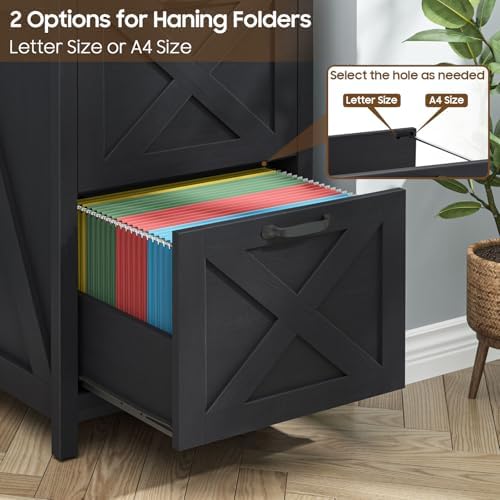 Halitaa Small Farmhouse File Cabinet with 2 Drawers for Home Office, Black - Image 6