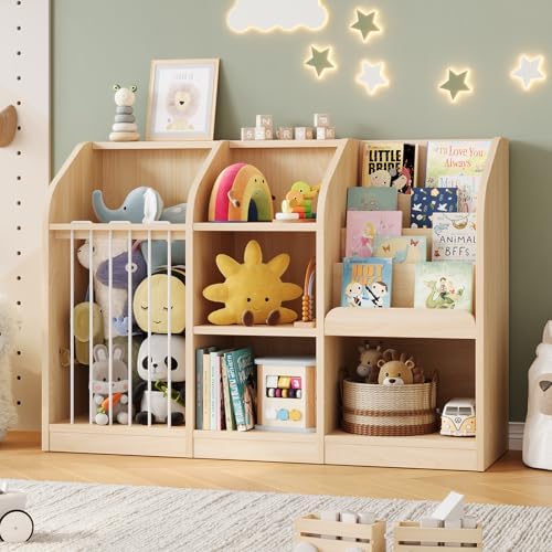 ONBRILL Toy Organizer with Bookshelf & Stuffed Animal Storage, Maple Wood by ONBRILL