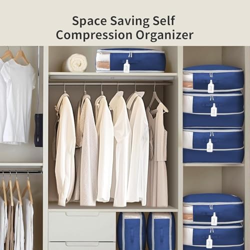 Comforter Storage Bag 66 L - 4 Pack Blanket Storage Organizer Compression Bags, Large Capacity Ultra Space Saving Self Organize for Bedding, Pillow, Duvet, Sheet Storage with Zipper Window - Image 4