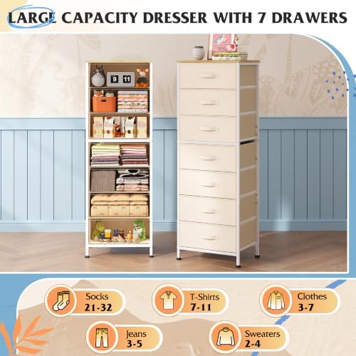 WLIVE Fabric Dresser for Bedroom, 7 Drawer Dressers Chest of Drawers, Beige - Image 5