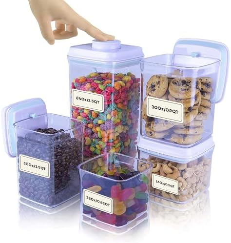 Bop Top Airtight Food Storage Containers with Lid Multi Pack | Kitchen Canister Sets | Air Tight Pantry Container | Pop Top Dry Food Storage Containers for Snacks, Sugar, Flour, Baking, Cereal, Pasta by iChewie