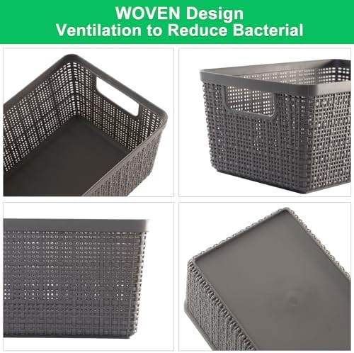 6 Pack Plastic Storage Baskets with Lid,Grey Stackable Bins - Image 2