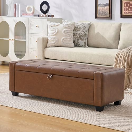 Huatean Home 48" Ottoman with Storage, Brown Storage Ottoman Bench by huateanhome