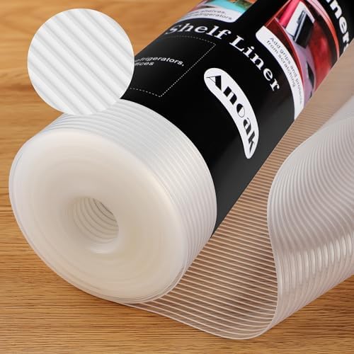 Anoak Shelf Liner Cabinet Liner, Non Adhesive Drawer Liner, Washable 20 Inch x 30 FT(360 Inch) Waterproof Durable Non-Slip Shelf Liner for Kitchen, Drawer, Refrigerator Stripe Clear by ANOAK