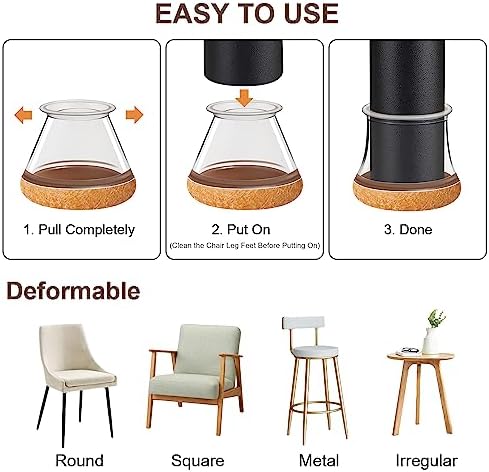 OCONDA 20 Pcs Chair Leg Floor Protectors for Hardwood Floors, Clear Rubber Furniture Sliders with Felt, Silicone Furniture Leg Caps Covers (Fit Round Diameter:12/16" to 1-3/16") - Image 4