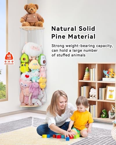 Wooden Stuffed Animal Storage Corner, Height Adjustable Plush Toy Organizer, Wall Mount Stuffed Animal Holder for Kids Room Playroom Nursery - Image 5
