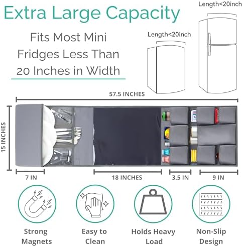 Mini Fridge Organizers and Storage - College Dorms Must Haves - Large Pockets with Dividers Holds Pantry Goods, Utensils, Paper Towel, Plastic Wrap Ideal Mini Fridge Shelf for Dorm and Office (Grey)… - Image 4
