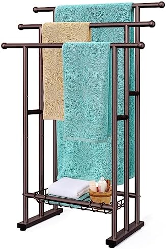 Kayfia 40'' Freestanding 3 Tier Alloy Steel Towel Rack with Storage Basket by Kayfia