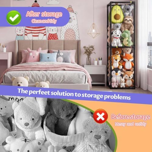 Stuffed Animal Storage, Kids Toy Zoo Storage Organizer with Elastic Band, Thicken PVC Tube Large Stuffed Animals Holder for Nursery Playroom Bedroom Room Furniture Plush Storage(Black) - Image 6