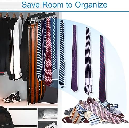 Belt Hanger for Closet, Sturdy Wood Belt Rack Closet Accessories with 14 Hooks Belt Organizer for Closet Organizers and Storage Max 42 Belts-Black 2 Pack - Image 5