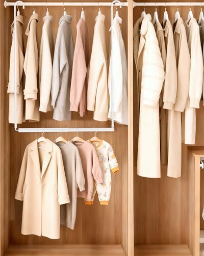 Hanging Closet Rod, Adjustable Height & Width Closet Rods for Hanging Clothes-Closet Extender Hanging Rod Space-Maximizing Design Suitable for Hanging and Drying Clothes, White - Image 2