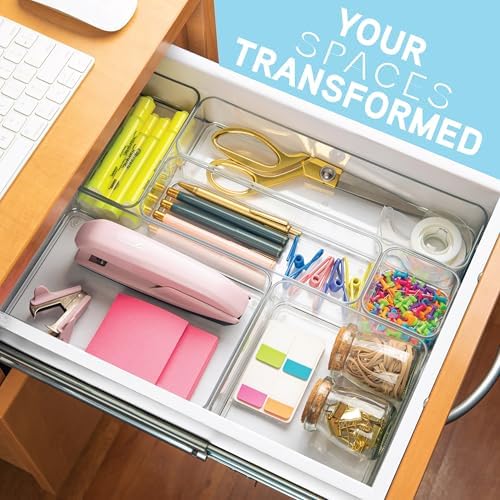 primebox Plastic Clear Drawer Organizers. Bathroom, Kitchen, Bedroom, Makeup, Office Organizer Bins, Storage Trays. Heavy Duty, Stackable. 6" x 6" x 2" Set of 6 - Image 4