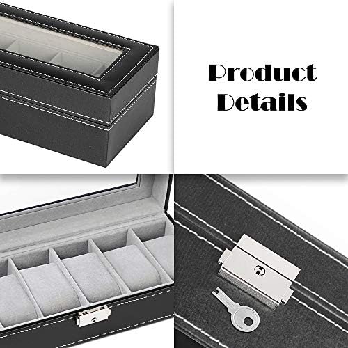 NEX 6 Slots Watch Box Organizer for Men, Black Watch Holder Display Case - Image 5