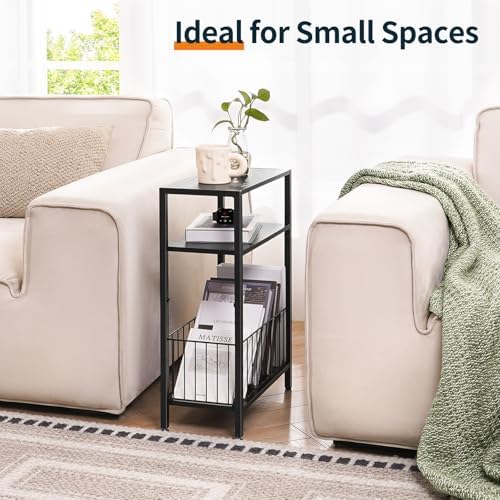 Narrow Side Table with Storage Basket Small End Table for Small Space,Black - Image 4