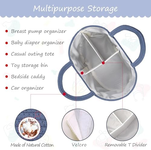 COMSE Baby Diaper Caddy Organizer with Handles, Cotton Rope, Folkstone Gray - Image 6