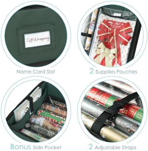 Hearth & Harbor Wrapping Paper Storage Container - Christmas Storage Bag with Interior Pockets - Gift Wrapping Organizer Storage Fits Up to 22 Rolls of 40" - Tear Proof Wrapping Paper Organizer - Image 4