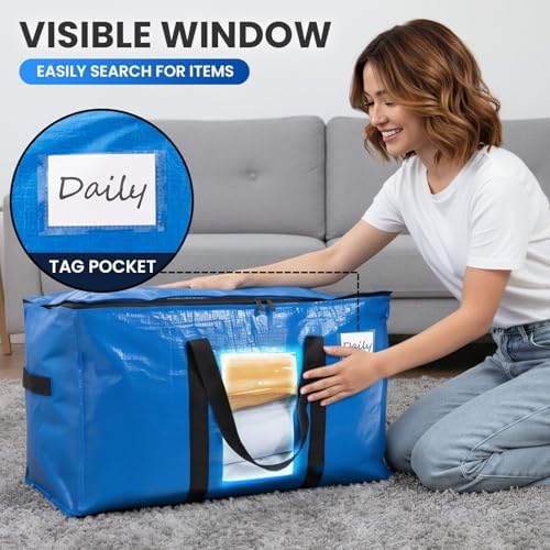 TAILI 10 Pack Blue Extra Large Moving Bags,Storage Bag with Visible Window - Image 5