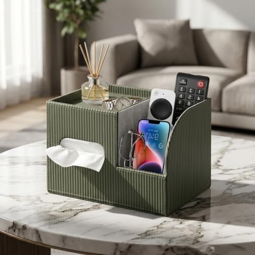 PU Leather Tissue Box Cover with Storage Tray, Cube Facial Tissue Holder - Image 2