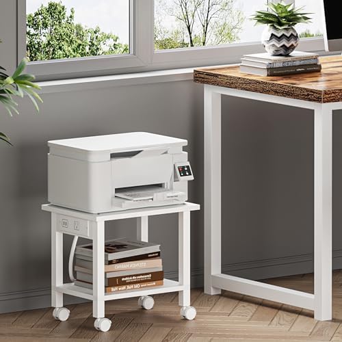 TUTOTAK Printer Stand, 2 Tier Rolling Printer Cart with Charging Station - Image 4
