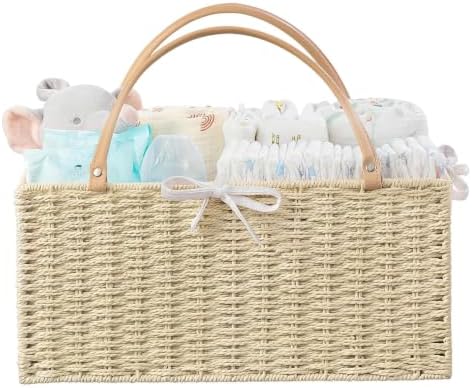 HBlife Large Baby Diaper Caddy Organizer, Paper Rope Storage Baskets Nursery Bin with Removable Divider, Portable Car Organizer for Diapers, Baby Shower Gifts, Newborn Essentials Must Haves by HBlife