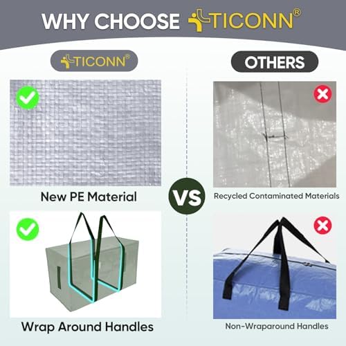 TICONN 2 Pack Extra Large Moving Bags Heavy Duty with Zippers & Carrying Handles, Durable Storage Bags Moving Boxes for Closet Organizers and Storage (2 Pack, Olive) - Image 4