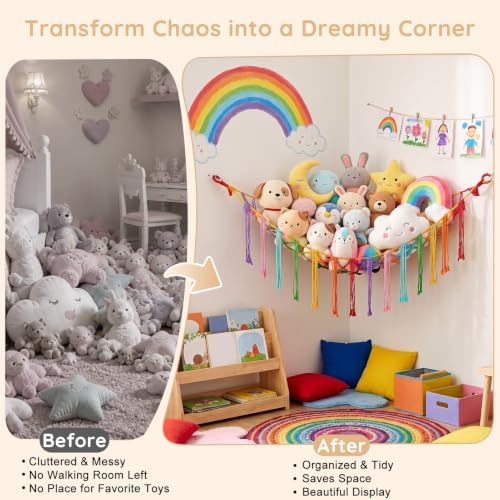 Basumee Stuffed Animals Hammock with LED Light Corner Net, Girls Room Decor - Image 2