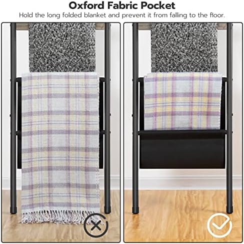 HOOBRO Blanket Ladder, 5 Tier Towel Rack, 17.3" L x 63" H, Wall-Leaning Blanket Rack for Living Room, Decorative Ladder with 4 Hooks and Magazine Pocket, Greige BG32CJ01 - Image 3