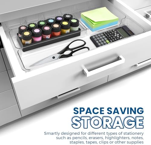 Manaloom Desk Drawer Organizer Tray with 9 Storage Compartments - For Home and Office - Drawer Organizers Office, Perfect Organizing Pens, Pencils, Paper Clips, Sticky Notes - Clear - 2 Pack - Image 6