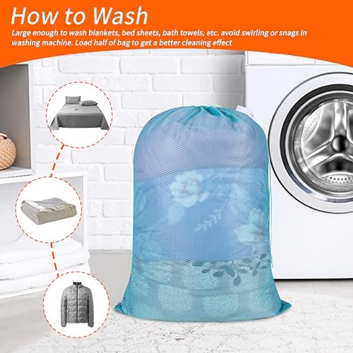 Polecasa 2 Pack Heavy Duty Diamond Mesh Laundry Bag, 24x36", Aqua - Image 6