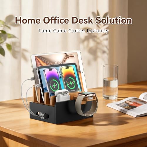 Pezin & Hulin Bamboo Charging Station with USB Charger&Cables-Natural+Black - Image 5