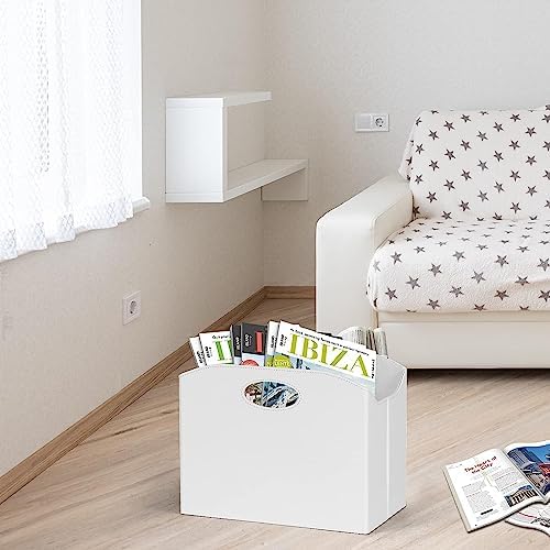 EZDeco Magazine Holder Foldable Magazine Rack Floor PU Leather File Holder Newspaper Book Storage Magazine Basket Document File Folder Organizer for Office Home (White-2) - Image 7