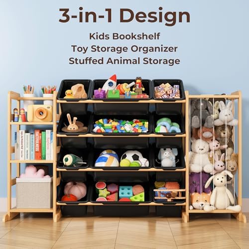 Toy Storage Organizer with Bookshelf and Stuffed Animal Storage - Kids Playroom Organization with 3 Shelves and 12 Bins - Toddler Living Room Toy Box for Collections - Nursery Bedroom Decor Essential - Image 4