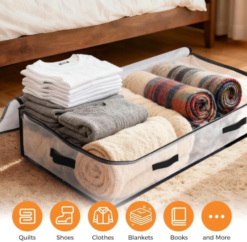 4 Pack Under Bed Storage Bags, 90L Foldable Clear Containers with Handles - Image 4
