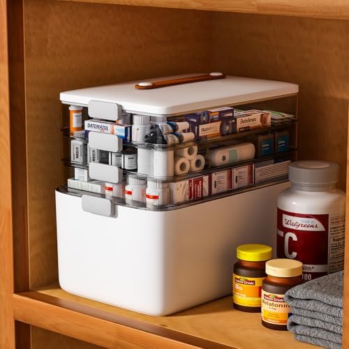 funest 4- Tier Medicine Storage Box Organizer Portable First Aid kit Box Sewing, Art, Craft with Handle, Multipurpose Medical Supply Organizer with Removable Tray - Image 5
