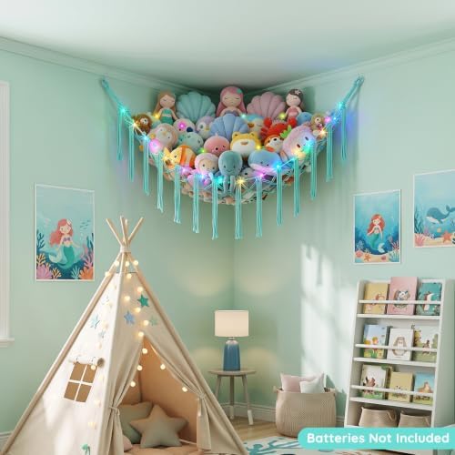 Basumee Stuffed Animals Hammock with LED Light Corner Net, Girls Room Decor - Image 4