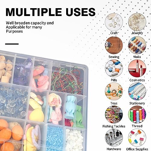 OALCQ 24 Grids Plastic Organizer Box With Dividers Clear Craft Storage Bead Organizer Box Earring Travel Pill Jewelry Organizers Storage Boxes Screw Seed Small Parts Hair Tie - Image 4
