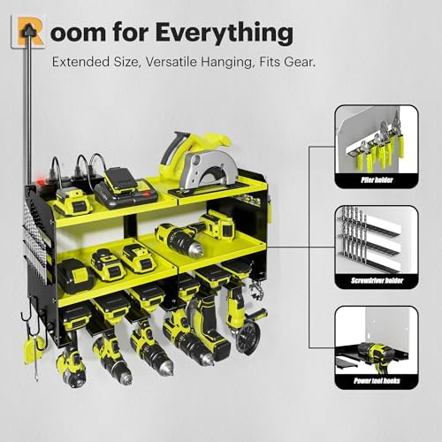 Spampur Power Tool Organizer, 15 Min Quick Assembly & Max 420lb Load by Heavy Duty Metal, 6 Slots for Cordless Drill with 4 Outlet Power Strip in Garage/Workshop/Suitable for Thanksgiving/Christmas - Image 5