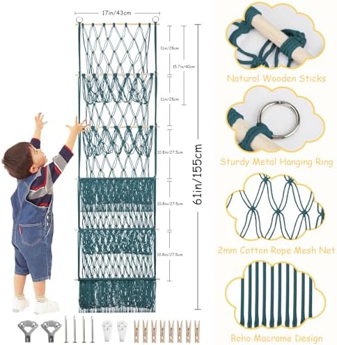 5 Tier Stuffed Animal Storage Net, 17x61'' Large Plushie Net, Aqua - Image 2