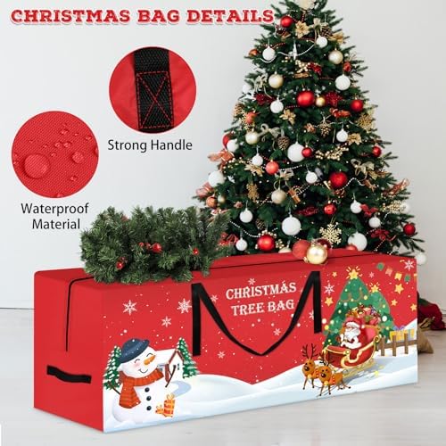 Christmas Tree Storage Bag 7.5 Ft Large Christmas Tree Bag with Reinforced Handles & Dual Zippers Wide Opening, Heavy Duty Oxford Fabric Xmas Ornament Storage Box Protects From Moisture, Dust (Red) - Image 5