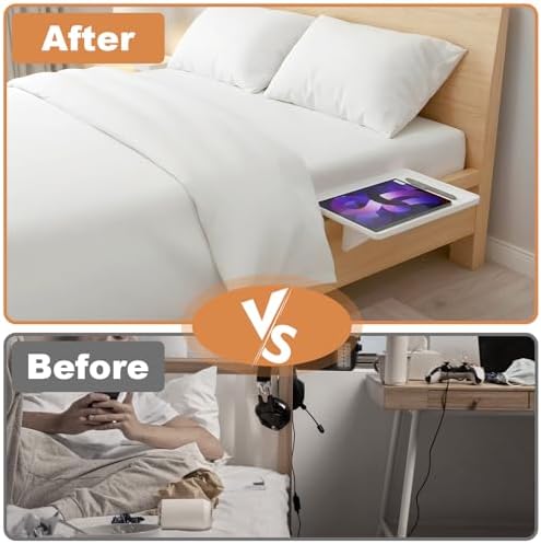 2 Pcs Bedside Shelf for Dorm Bunk Bed, Clip On Nightstand, Bed Side Table Tray Organizer, College Dorm Room Essentials for Girls/Guys, Bedside Tray with Cable Management for Dormitory, Back to School - Image 7